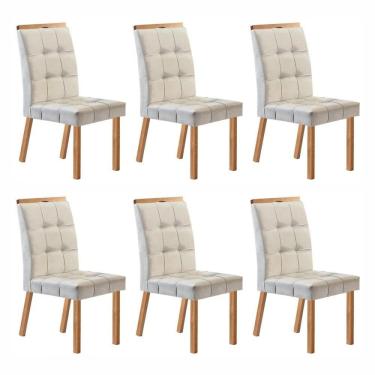 Imagem de Conjunto com 6 Cadeiras Madeira Maciça e Estofada 99,5x45,5x74,5cm Sophia Champagne