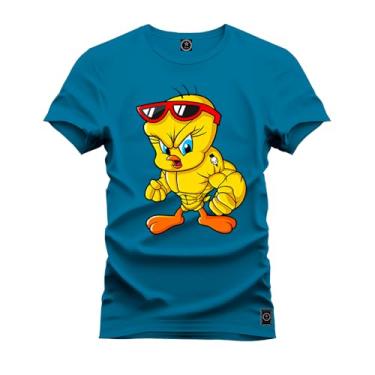 Imagem de Camiseta Plus Size Premium Estampada Algodão Confortável Piu Piu Maromba Azul G5