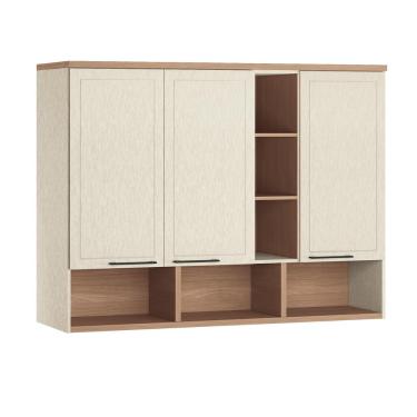 Imagem de Módulo Ponte 146 Toledo Areia 3 Portas Casal com Maleiro e Fita LED no Tampo Externo com Interrupto – Areia/Wood