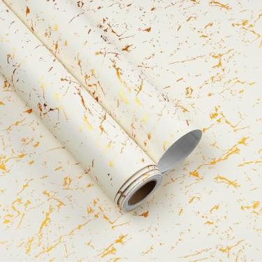 Imagem de YENHOME Papel de parede de mármore 76 x 500 cm, papel de parede de mármore para banheiro, cozinha, quarto, papel de parede, moderno, dourado, branco, bancada, papel de contato para cozinha, armário,