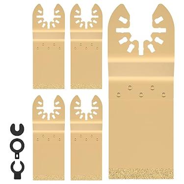 Imagem de QENWKXZ 5 peças lâminas de serra oscilante 34 mm revestimento diamante lâminas de ferramentas oscilantes afiadas resistentes ao desgaste lâminas multiferramenta com adaptadores para remoção de