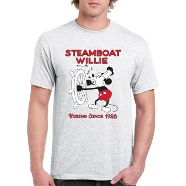Imagem de Camiseta masculina Steamboat Willie Vibing Since 1928 icônica retrô desenho mouse atemporal clássica vintage Vibe, Cinza-claro, M