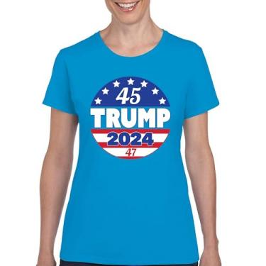 Imagem de Camiseta feminina Trump 2024 45 47 President MAGA Make America Great Again FJB Lets Go Brandon America First Flag, Azul claro, M