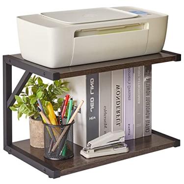 Imagem de IBUYKE Suporte para impressora de mesa de 2 níveis, prateleira de armazenamento multiuso para organizador de mesa, prateleira de livros para máquina de fax, scanner, arquivos, livros, cinza escuro