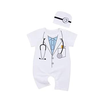 Imagem de Macacão de fantasia de médico infantil para meninos e meninas com chapéu (3 a 6 meses, branco)