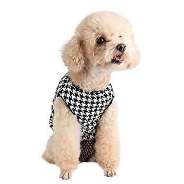 Imagem de Due Felice Fraldas para cães terno período macacão para cão fêmea calcinha sanitária masculina cachorrinho calor fraldas capa adequada para cães pequenos médios preto xadrez/L