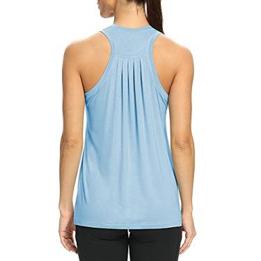 Imagem de Mippo Tops de treino para mulheres de gola alta com costas nadador, camisas de ioga atléticas de ajuste solto, Azul claro, XXG