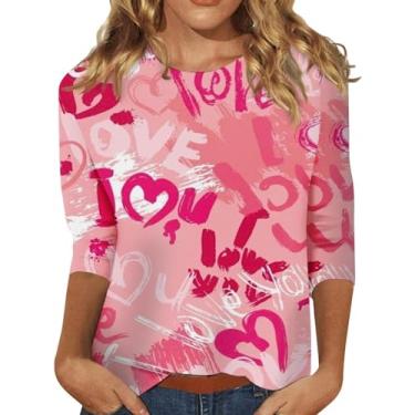 Imagem de Camisetas femininas para o Dia dos Namorados Love Camisetas Gráficas Gráficas Manga 3/4 Raglans Presente para Casais, Vermelho - 1, GG