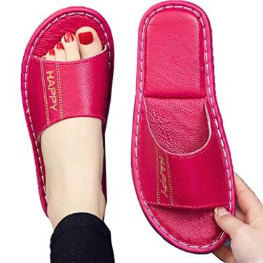 Imagem de Sandálias De Couro De Couro Genuíno E Feminino Unissex Sandálias Não Deslizam Sapatos De Quarto De Casa Chinelos De Sapatos Externos Confortáveis ​​chinelos De Chinelos (Color : Dark pink, Size : EU