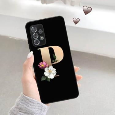 Imagem de Capa de telefone preta fosca macia para samsung a52 a32 a72 a22 4g a52s a12 a42 5g 26 letras capa inicial de flor, b16, para a22 5g