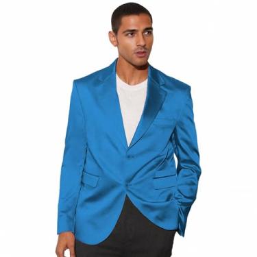 Imagem de Netsky Blazer masculino de cetim trespassado para homens, casual, leve, jaqueta de verão, casaco esportivo, Azul, X-Small
