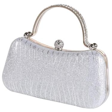 Imagem de Covelin Bolsa de noite brilhante fosca para mulheres, bolsa de mão elegante, bolsa de mão de casamento com corrente, Prata