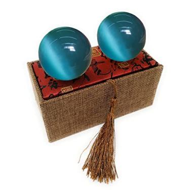 Imagem de Bolas de baoding de olho de tigre artificiais azuis claras, de 5 cm, bolas de terapia de mão, bolas de estresse para aliviar o estresse, bolas de meditação chinesa com bolsa de transporte (embalada em