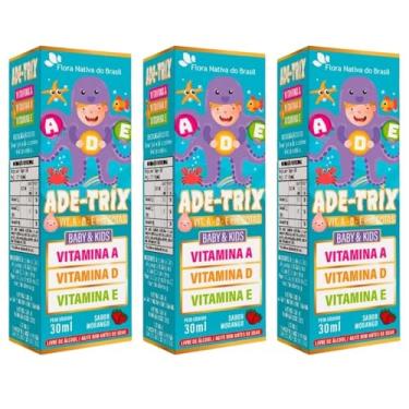 Imagem de KIT 3X ADE-TRIX (Vitaminas A, D e E) 30ml - Flora Nativa (30ml, Morango)