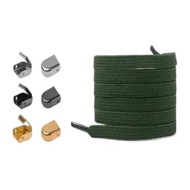 Imagem de Sem Gravata Plana Caminhadas Tênis De Corrida Renda Elástica Cadarço Lazer Ao Ar Livre Tênis Rápido Plana Cadarço Crianças Adulto Preguiçoso Laços(Army green)