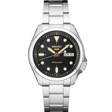 Imagem de SEIKO Relógio automático masculino - 5 esportes - calendário dia/data, ponteiros e marcadores LumiBrite e bisel giratório, resistente à água de 100 m, Preto - SRPE57, STD - Non-Rotating Bezel, Moderno