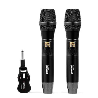 Imagem de Microfone duplo sem fio UHF Gemini, sistema de microfone sem fio, recarregável, portátil, 2 unidades com receptor para karaokê cantando DJ Performance PA Speaker Mixer 50M Range (GMU-M200)