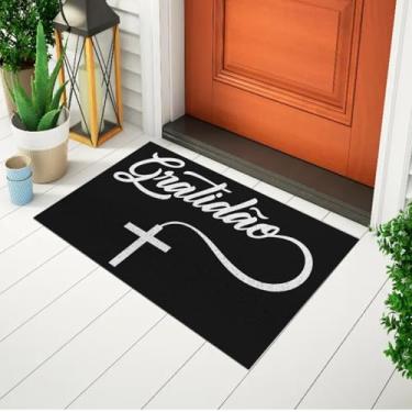 Imagem de Capacho Divertido e Decorativo Para Porta Estampado Frase - Gratidão Fundo Preto Ca207