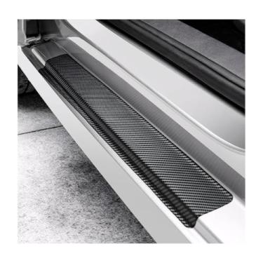 Imagem de povtii 4 peças de protetor de soleira de porta de carro, anti-arranhões 5D fibra de carbono texturizada adesivo de proteção de limite de porta, tiras de proteção de borda de entrada de porta para a