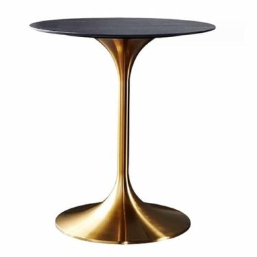 Imagem de Mesa de bar alta mesa de bistrô mesa de jantar moderna de granito mesa de pedestal base de metal mesa de tulipa mesa de cozinha redonda para 2 a 4 pessoas mesa de canto para casa espaço pequeno mesa