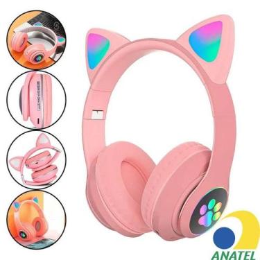 Imagem de Headphone Orelha de Gato Bluetooth Gatinho Rosa Mulheres - KapBom