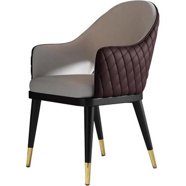 Imagem de Cadeira de jantar estofada em couro falso para cozinha, sala de jantar, cadeiras de sala de estar, cadeira de destaque, poltrona, lazer, cinza + marrom