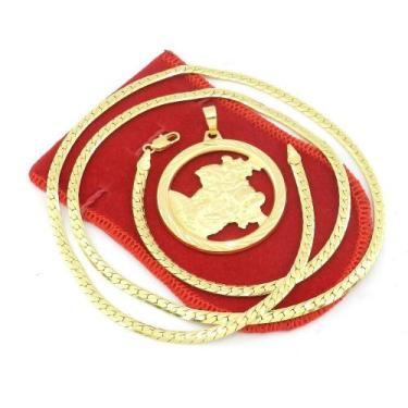 Imagem de Corrente Masculina 80cm 4mm São Jorge Folheado Ouro 18k CR609 - WNBIJO