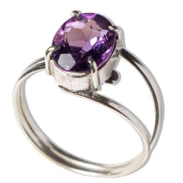 Imagem de Anel Nlux Ametista Cabochão Facetado Ajustável Prata 950 - CristaisdeC