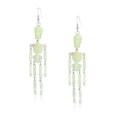 Imagem de YISXVD Brincos pendentes de caveira luminosa de Halloween para mulheres, brincos góticos assustadores de esqueleto de Halloween, Resina, Sem pedra preciosa