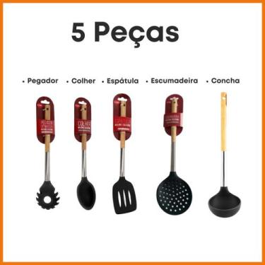 Imagem de Kit 5 Peças Cozinha Talheres Silicone Utensílios Preto - CLINK, vermel