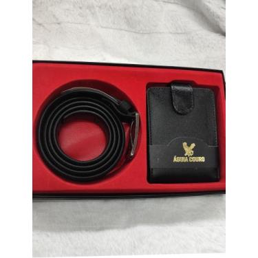 Imagem de Kit Cinto e Carteira Masculina em Couro Legitimo Preto - Acompanha Cai