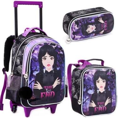 Imagem de Kit Escolar Infantil Wandinha Lancheira Mochila Estojo - Denlex