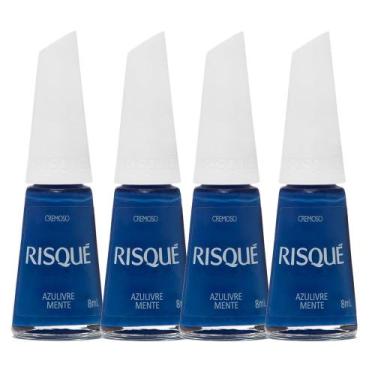 Imagem de Kit 4 Esmalte Risqué Coloridos Cremoso Cor Azulivre Mente 8ml