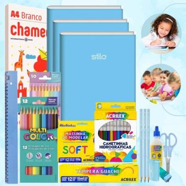 Imagem de Kit Material Escolar Volta As Aulas Infantil 70 itens Tons Pastéis Ens