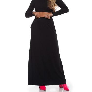 Imagem de Saia Plus Size Longa Malha Lisa Gg G1 G2 G3 - Ziptuka, Preto, G3