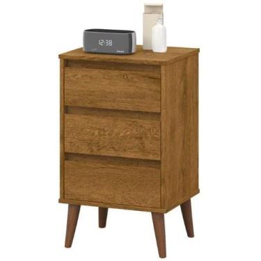 Imagem de Mesa de Cabeceira Wood retrô 3 gavetas new Freijó Fosco - EJ