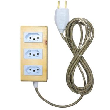 Imagem de Extensão Madeira Régua Elétrica 3 Tomadas Branca - Mycena Studio, azul