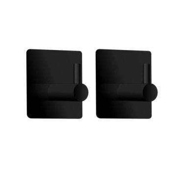 Imagem de 02 Gancho Cabide De Parede Autoadesivo Quadrado Inox Preto - COMFORTDO