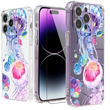 Imagem de Roemary Capa arco-íris para iPhone 13 Pro Max com protetor de tela, capa para iPhone 13 Pro Max água-viva marinha, design fofo TPU [absorção de choque] capa protetora macia para iPhone 13 Pro Max