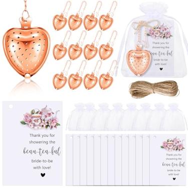 Imagem de Gisafai Conjunto de 30 lembrancinhas de chá de chá de panela para convidados, inclui 30 bolas de infusor de chá de coração, 30 cartões de agradecimento, 30 sacos de organza, 1 barbante para chá de
