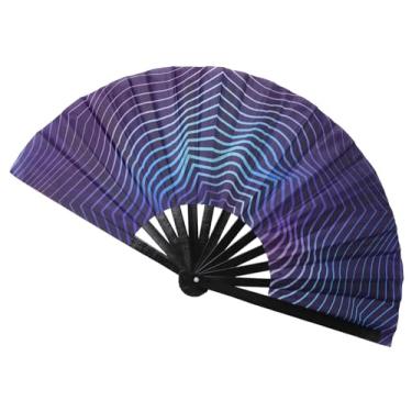 Imagem de Plzoslly Grande ventilador dobrável para homens/mulheres, nylon pano clack rave ventilador de mão para dança, concerto, praia, festa, decoração de casa (tipo E)