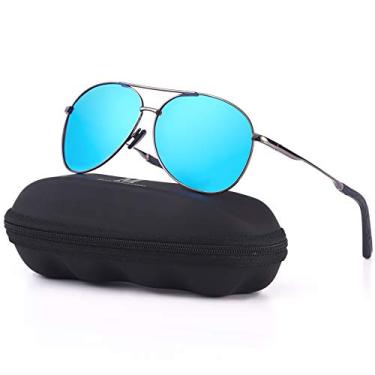 Imagem de mxnx Óculos de sol aviador para homens, lentes polarizadas e femininas, proteção UV, leve, dirigir, pesca, esportes, unissex, armação de arma MX208, lente azul