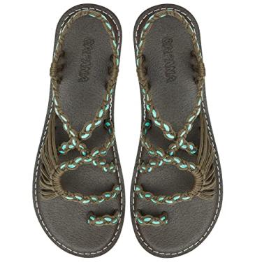 Imagem de Capana Sandálias rasas femininas de tecido - sandálias trançadas com tiras, sandálias de praia para mulheres verão elegante, sandálias boêmia de corda, sapatos femininos casuais de primavera,