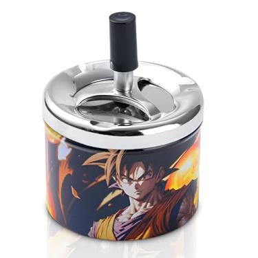 Imagem de Cinzeiro vintage para cigarros com tampa para uso interno ou externo para homens, bandeja de cinzeiro grande com bandeja giratória para fumantes (Anime)