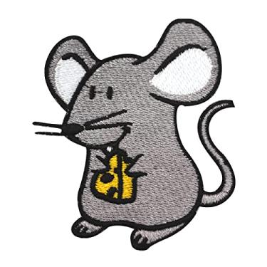 Imagem de Patch de rato rato comendo queijo remendo de ferro em rimas bordado ferro na costura emblema para roupas etc. 7 x 5,5 cm