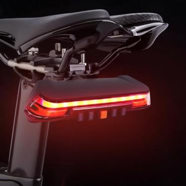 Imagem de JINKEY Luz traseira inteligente para bicicleta com setas e luz de freio automático, controle remoto sem fio, luz traseira para bicicleta, recarregável por USB, à prova d'água, luz de aviso de