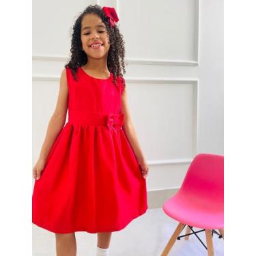 Imagem de Vestido infantil Menina Festa liso vermelho festa luxo laço cintura - 