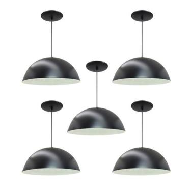 Imagem de Kit 5 Luminária Pendente Meia Lua 50cm Interior Branco Brilho Com Fiaç