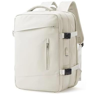 Imagem de Mochila Executiva Viagem Grande Notebook Feminina Masculina 40L Expansível De Bordo Antifurto Casual Escolar Bagagem De Mão (Bege)