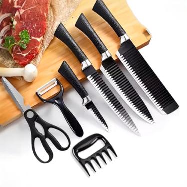 Imagem de Conjunto Kit Jogo De Facas Inox Profissional Para Cozinha Churrasco Legumes Frutas Com Descascador Tesoura Amolador